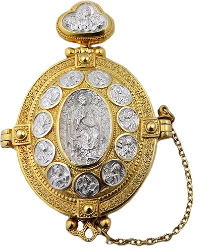 Ruso relicario Panagia Icono colgante Jesús Plata Oro Tono 2inch