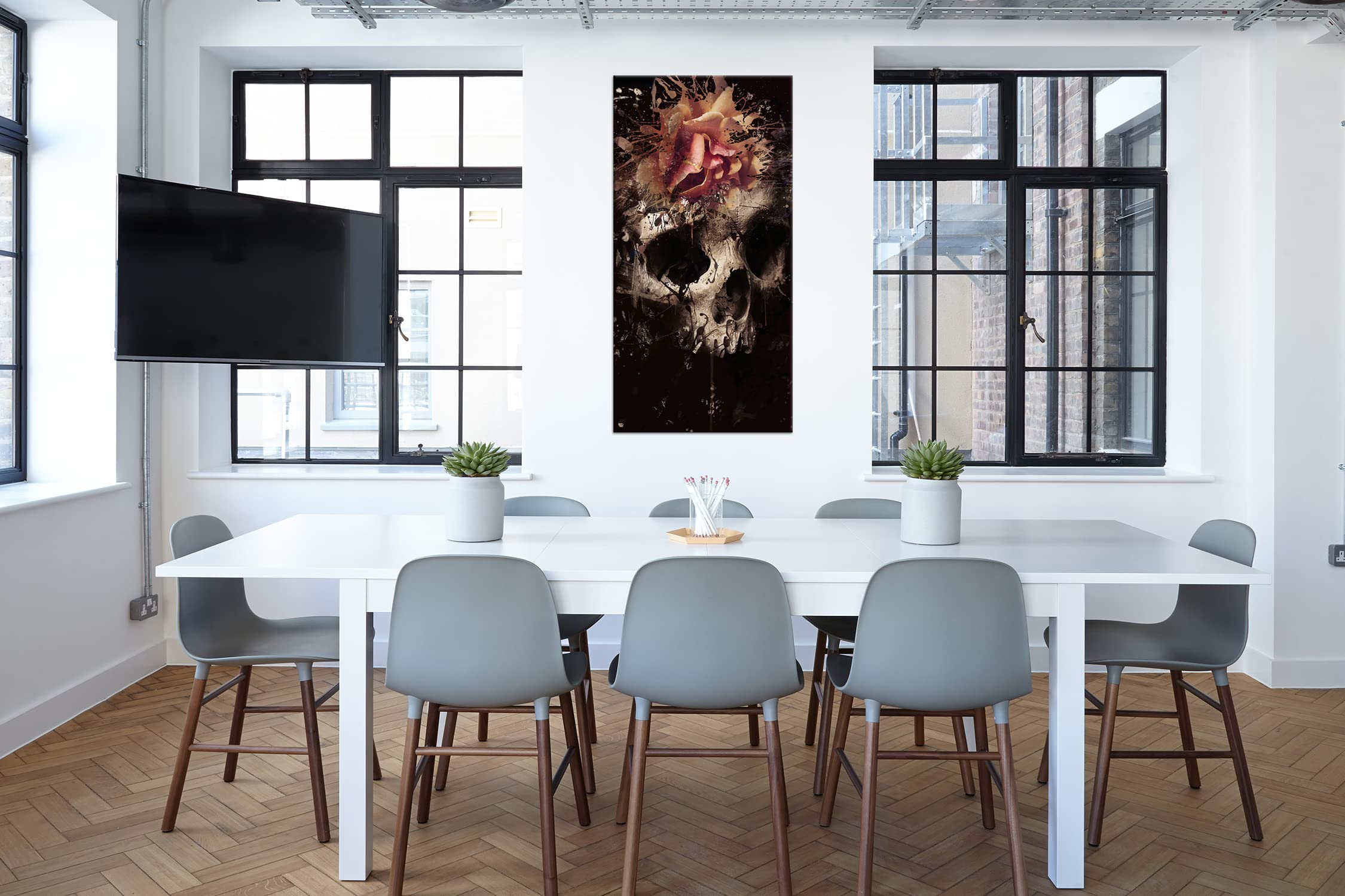 Mroczna czaszka śmierci panorama 120 x 60 cm jako obraz na płótnie, motyw oprawiony na ramie z prawdziwego drewna, wysokiej jakości druk cyfrowy z ramą