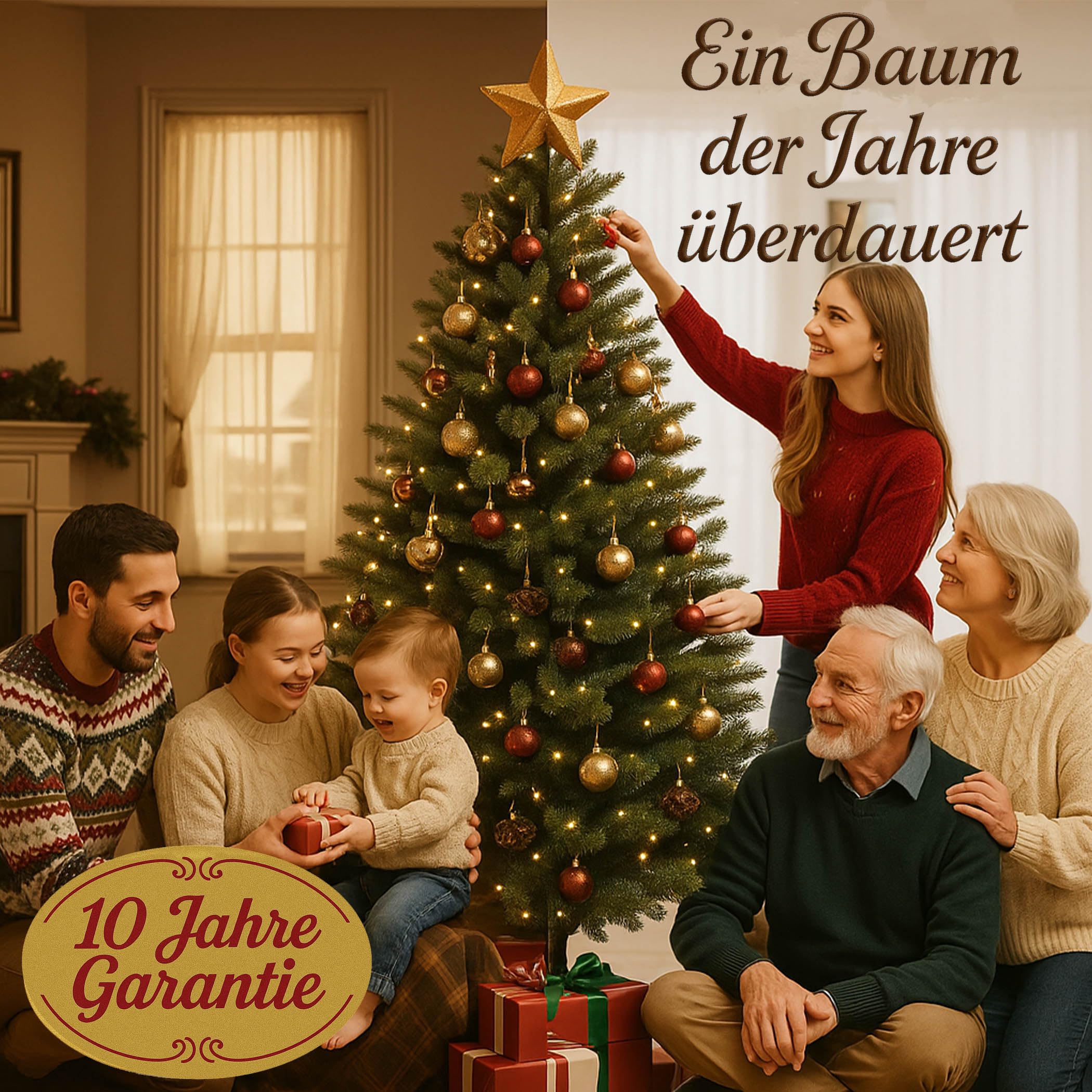 Premium Weihnachtsbaum künstlich-180cm-handgefertigt Naturgetreu dichte Zweige Weihnachtsbaum mit massivem Echtholzständer–Tannenbaum künstlich Christbaum mit Spritzgusselementen (1,80 m)