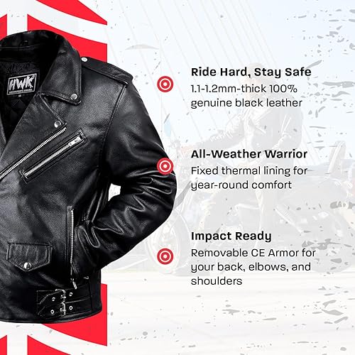 Miniatura 2 de Chaqueta de motociclista de cuero, para hombre, chaqueta clásica de motociclista con protección CE