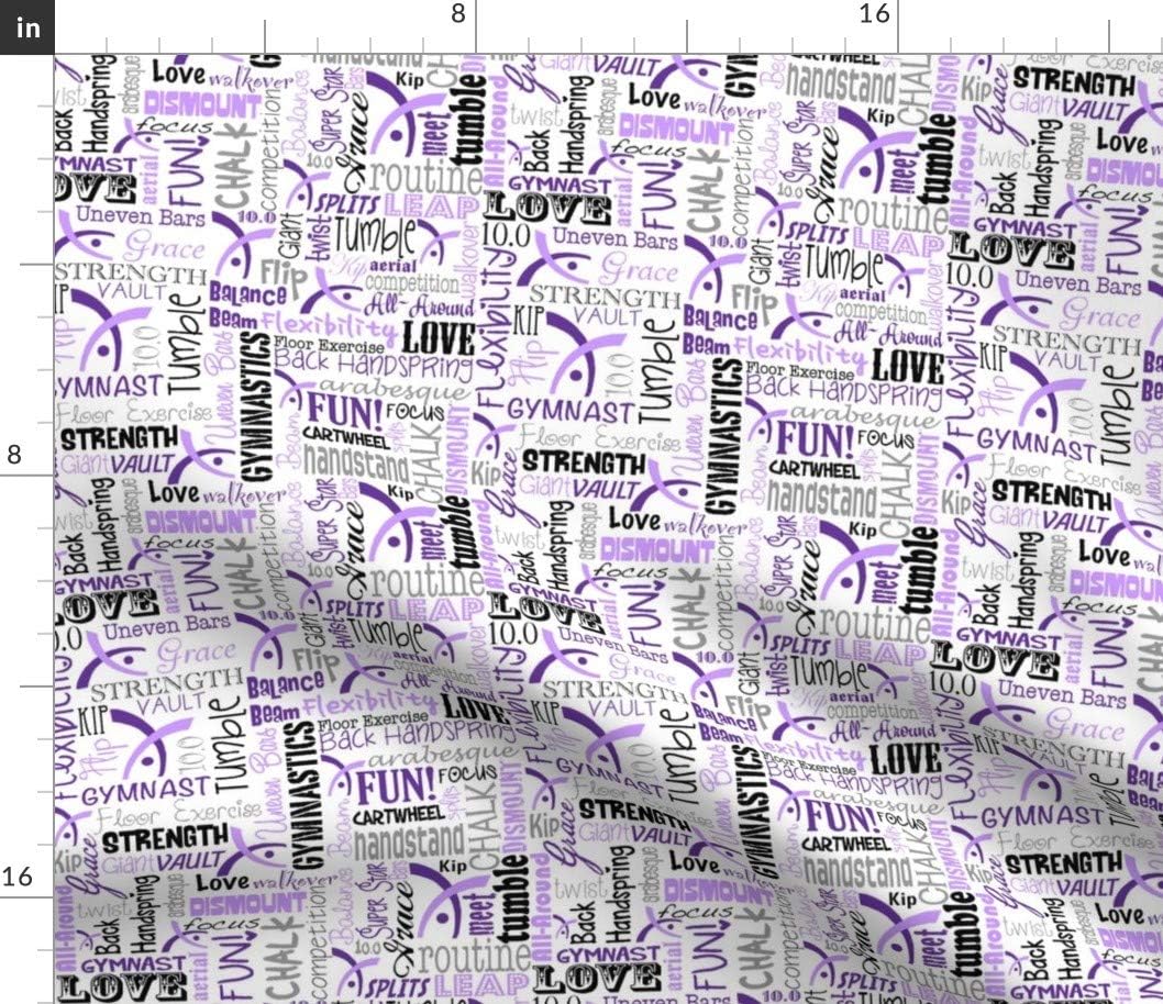 Spoonflower Fabric - Gymnastics, Words, Typography, Purple, Gym, Gymnast, Girls, Sports, Printed on Cotton Poplin Fabric by The Yard - Sewing Shirting Quilting Dresses Apparel Crafts