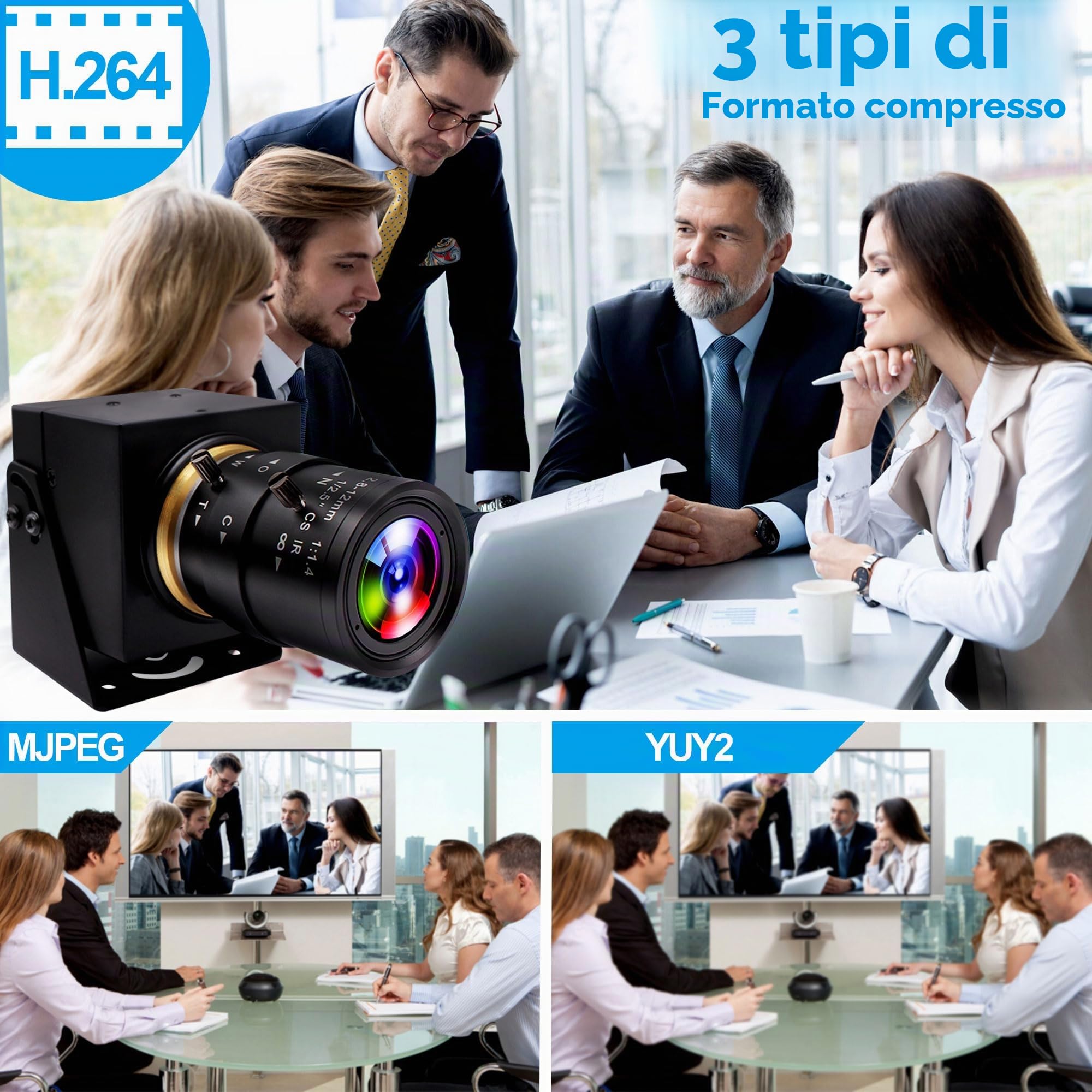 ELP ELP 4K HDMI USB Fotocamera Grandangolo 2.8-12mm Obiettivo varifocale Webcam Fotocamera ravvicinata Supporto H.265, Webcam Ultra HD 2160P con sensore IM415 per riunioni in streaming live su compute