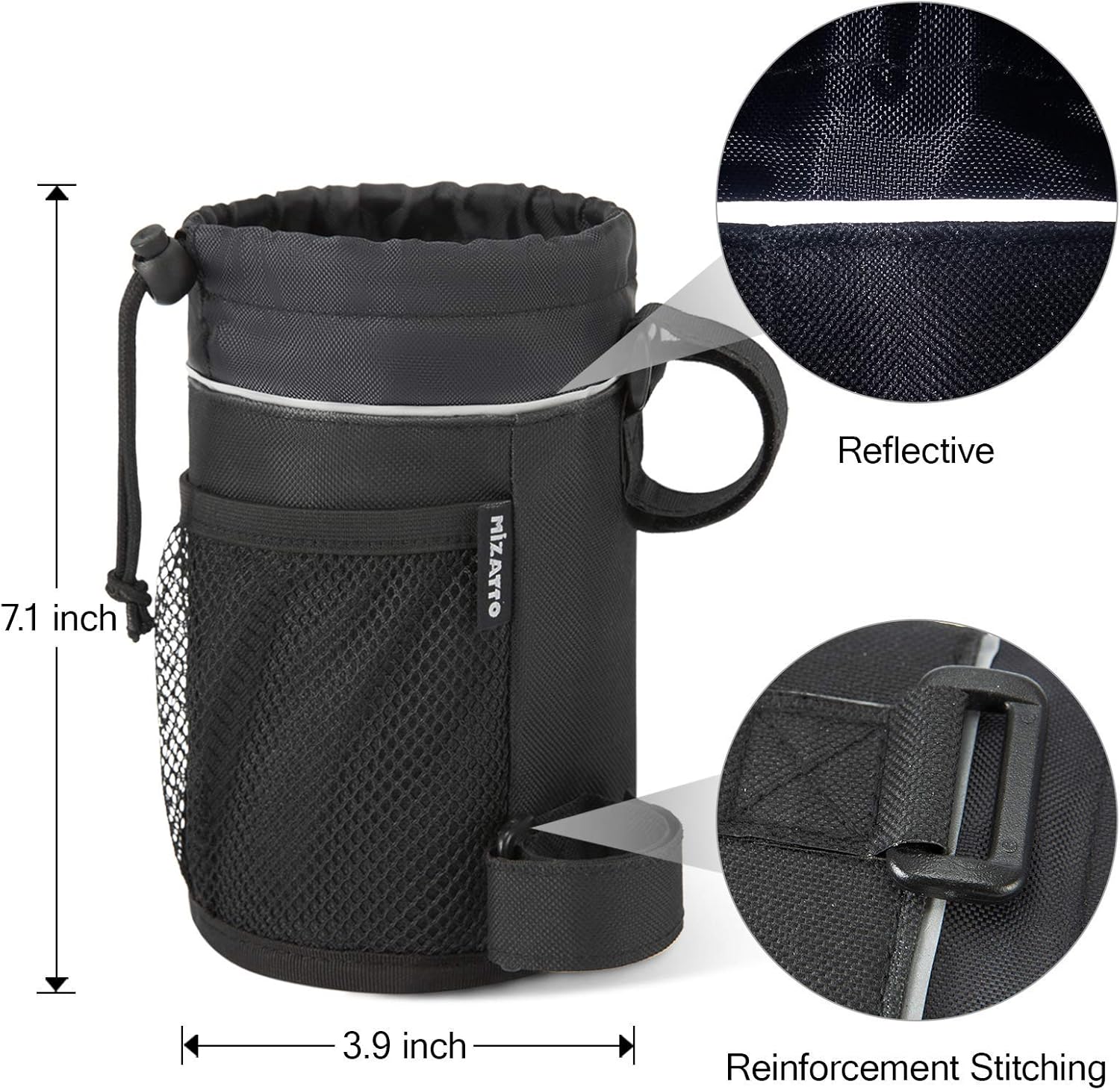 MIZATTO Bike Cup Holder - 2 Pack Water Bottle Holder for Bike - Universal Cup Holders for Bike, Boat, UTV/ATV, Scooter, Wheelchair etc - Water Bottle Cage with Net Pocket and Cord Lock (Black) : Sports & Outdoors