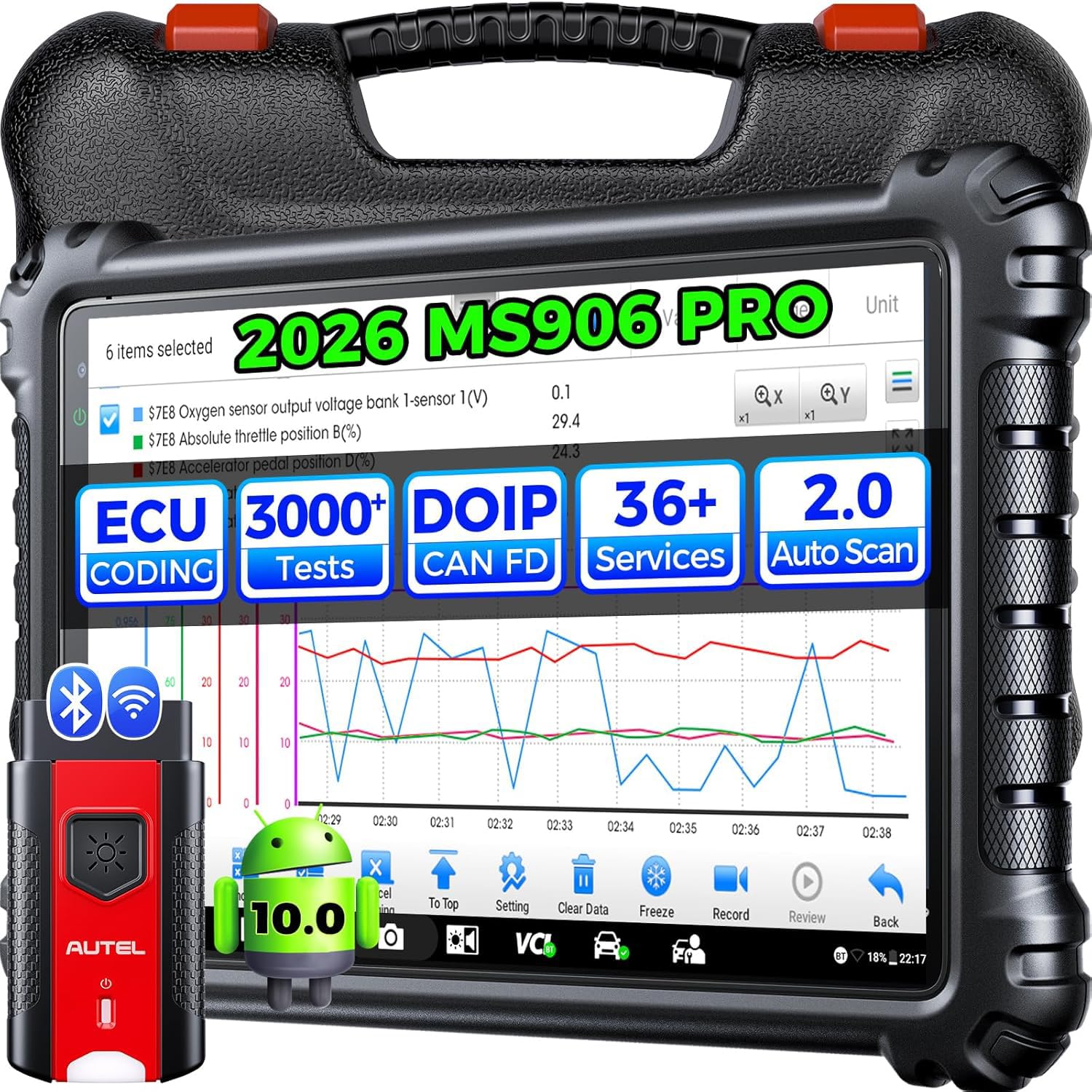 Autel MaxiSys MS906Pro Scan Tool: 2026 New MS906 Pro Level Up of MP900BT/ MS906BT/MK908, CAN FD & DoIP, ECU Coding, 36+ Services, 3000+Active Test