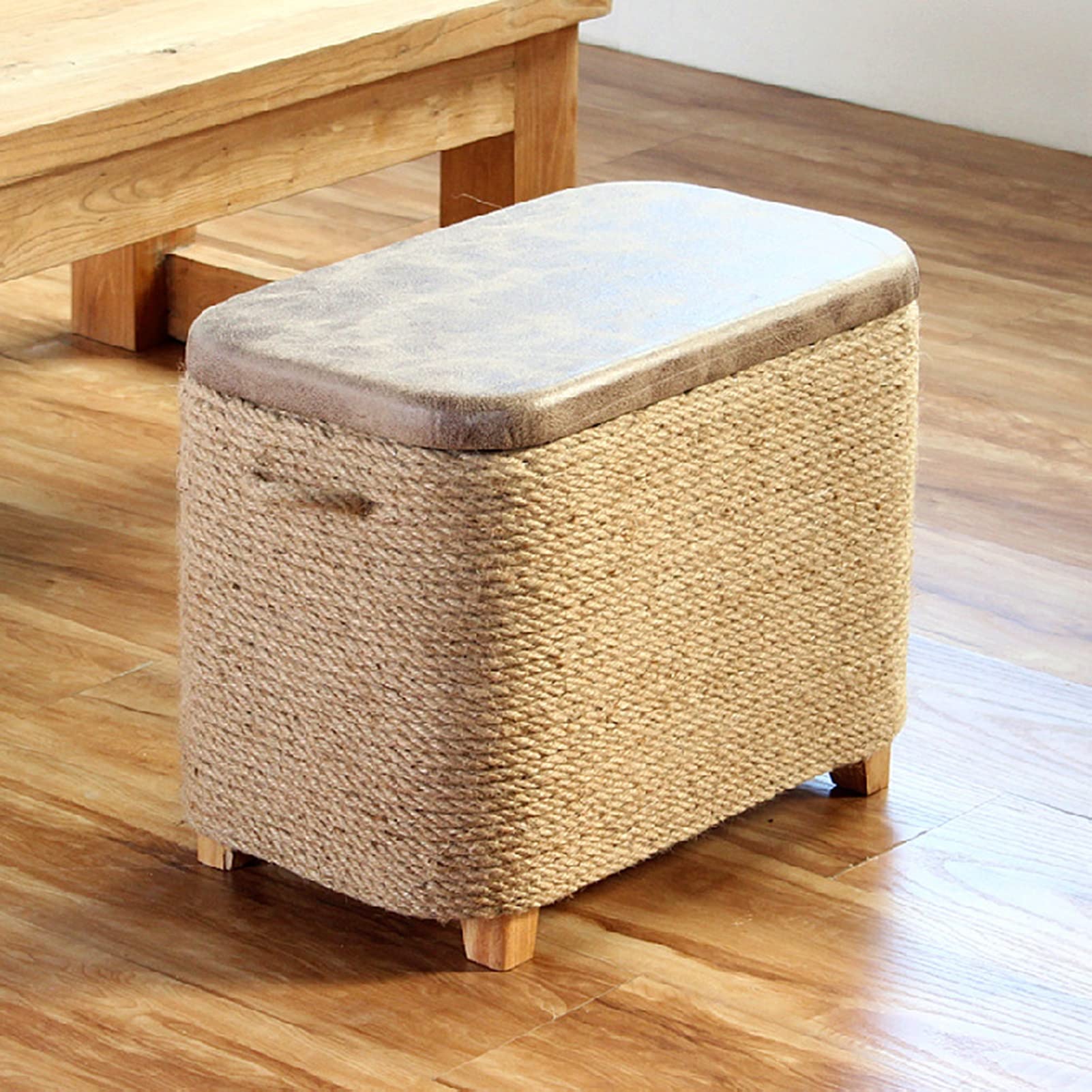 C'ESTBON Ottoman Otomana de Almacenamiento con Cuerda de Cáñamo Tejida, Cubo Otomano de Almacenamiento Ecológico, Cubo de Caja De Almacenamiento de Material Natural, Sala de Estar, Entrada