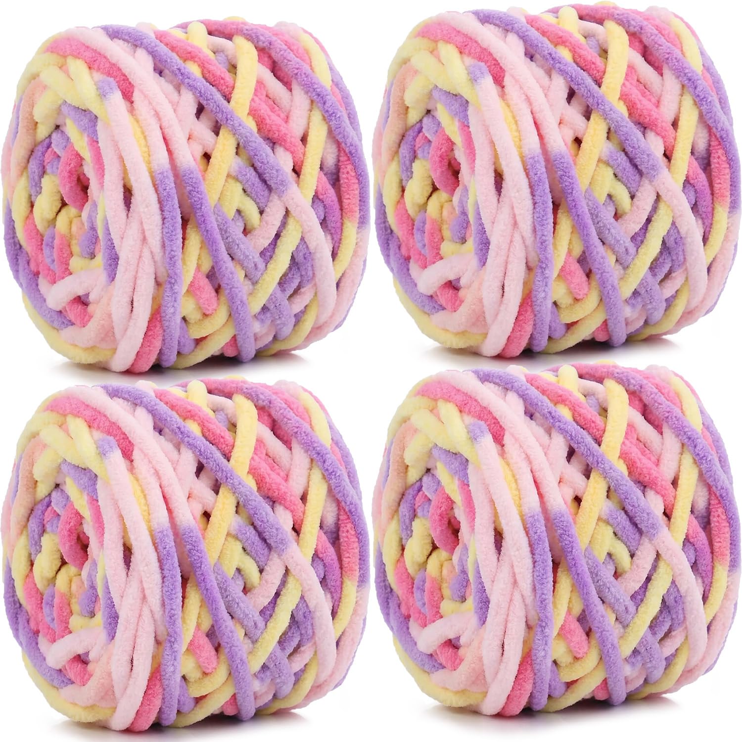 Xtrillogen Chunky Chenille Yarn 4 x 100g Balls,Soft Fluffy Multicolor Plush Wool for Crochet & Knitting Soft Thick Chunky Yarn Crochet Yarn for Blankets,Hats,Cushions (Colorful)