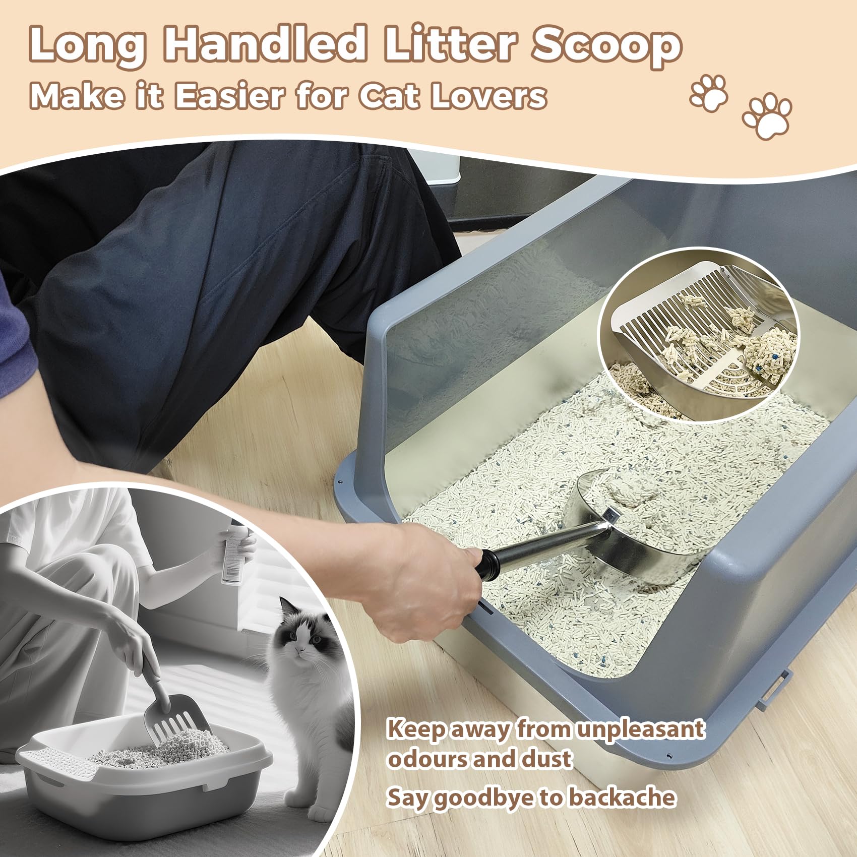 LIHOOOOM Cat Litter Scoop Deep Shovel, Detachable Long Handle Litter Scooper, Metal Cat Litter Scoop, Stainless Steel Cat Litter Scoop, Kitten Pooper Lifter, Kitty Metal Scooper with Holder Strip Hole - image 6