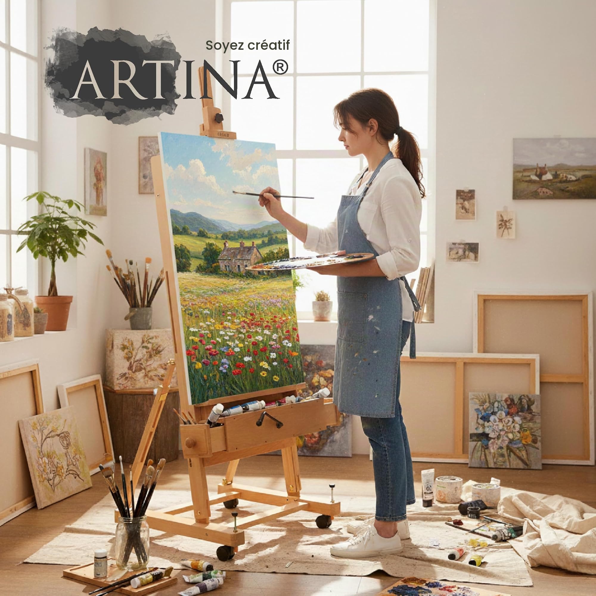 Artina grand chevalet en bois de hêtre pour le dessin artistique structure