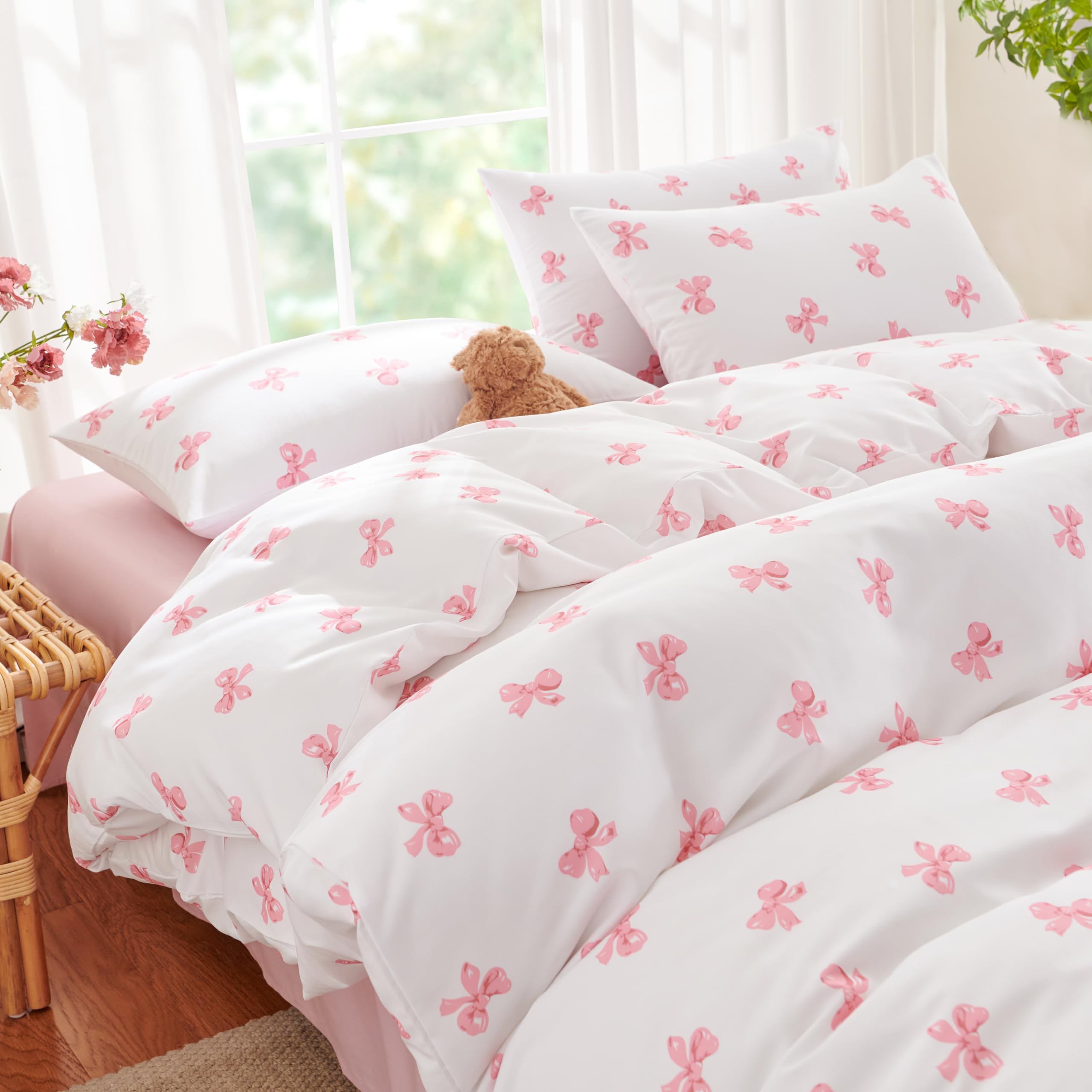 Freyamy Bettwäsche Set 135x200 cm, Creme weiß Bettwäsche mit Süße Hunde und Cupcakes, Weich Kinder Bettwäsche Set 2-teilig, Bettbezug mit Reißverschluss + 1 Kissenbezug 80x80 cm