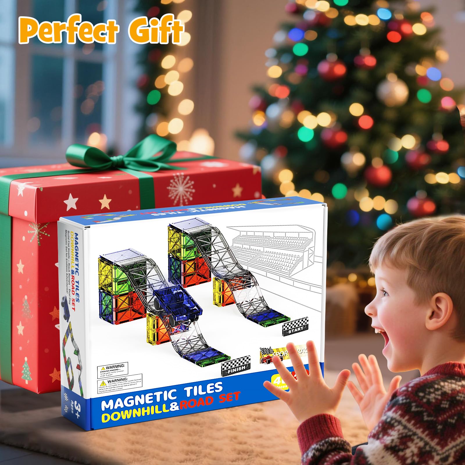 Juego de construcción magnético 2 en 1 para pista de carreras y carreteras, juego de 40 piezas con coches Montessori juguetes educativos a partir de 3 años, juguete sensorial creativo para niños y