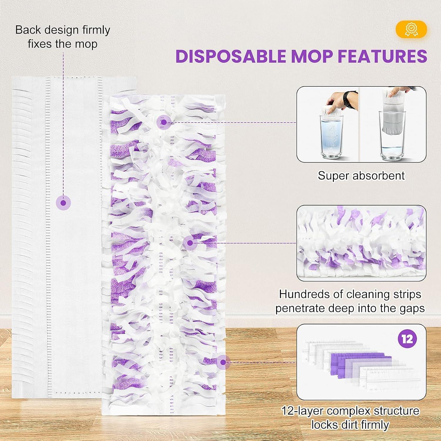 15 repuestos de almohadillas para fregona Swiffer Power, almohadillas absorbentes de limpieza de suelos para madera dura, azulejos, suelos laminados