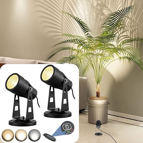 Junview Paquete de 2 focos LED para interiores de 3000 K-6000 K, luz ajustable para plantas y obras de arte con temporizador de encendidoapagado
