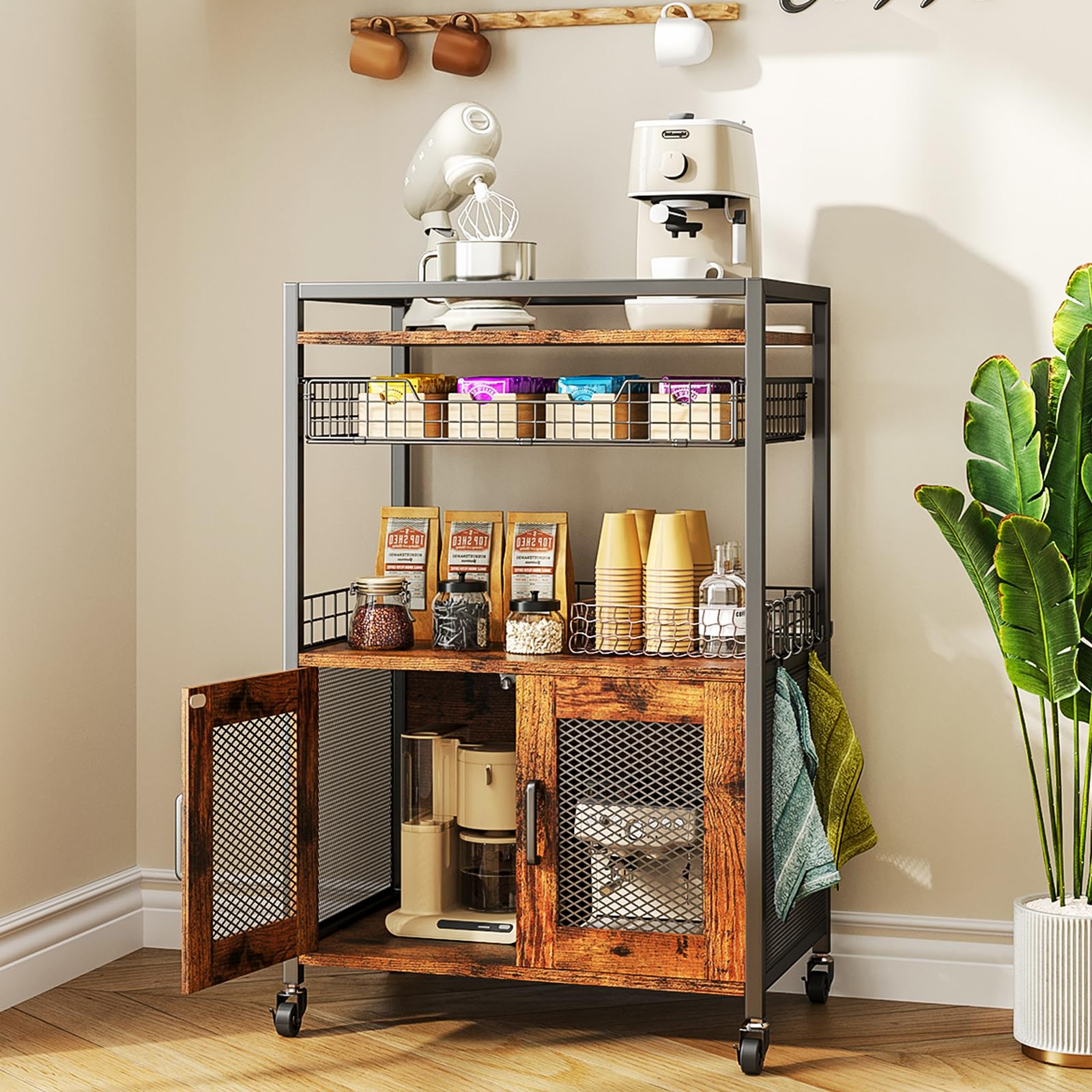 Amazon.com: Hencawima Coffee Bar Cabinet, 3 Tier Coffee Station Table ...
