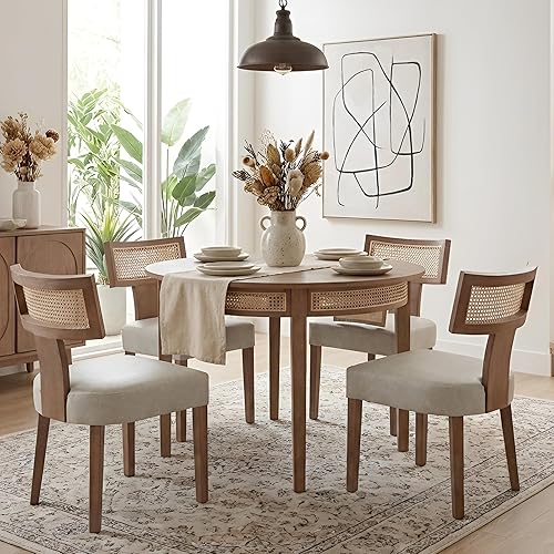 Miniatura 18 de HNY Juego de 6 sillas de comedor de estilo de mediados de siglo, con tapizado en tela de lino de estilo granja, respaldo curvo, para cocina, con