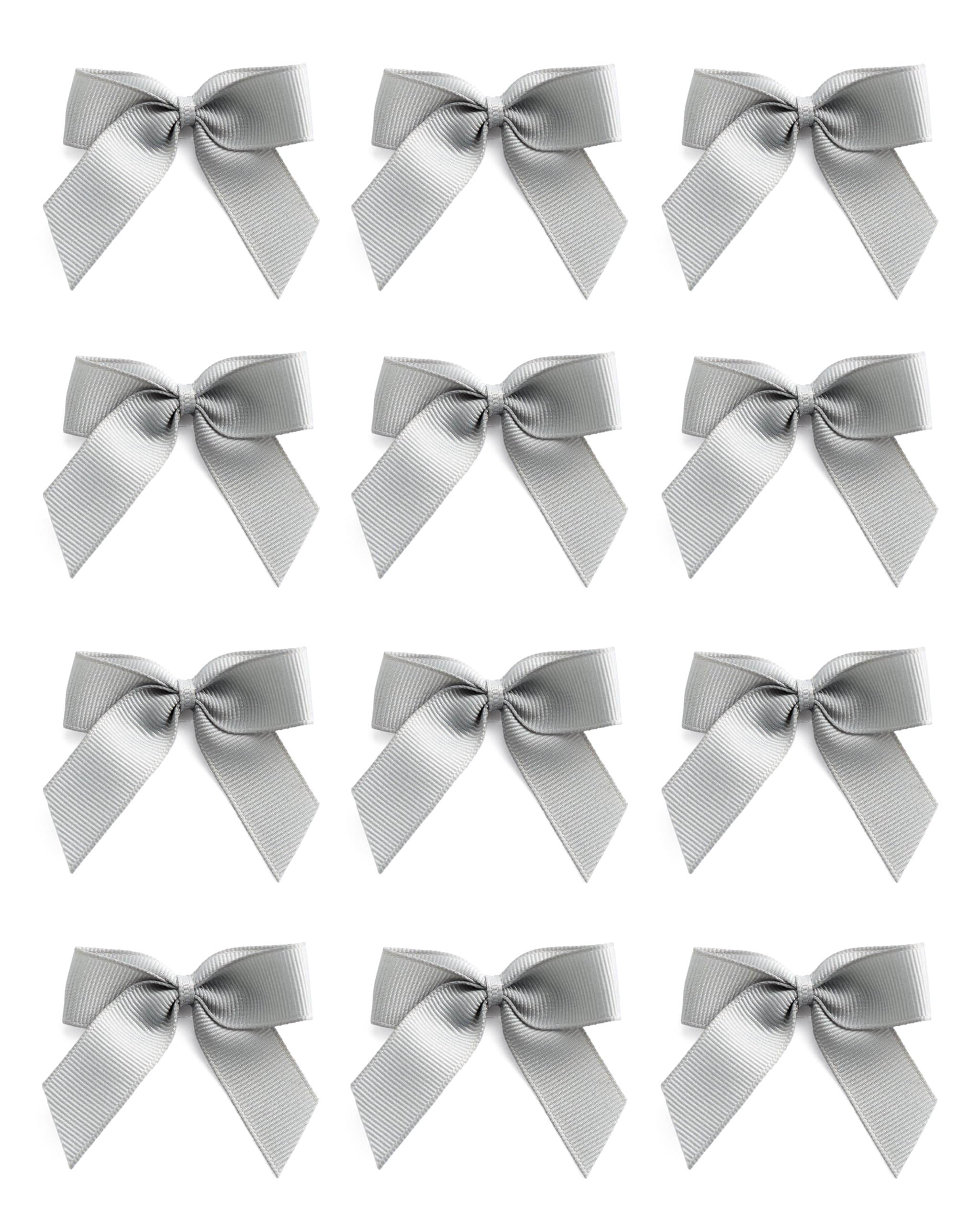Italian Options Small Grosgrain Ribbon Bows, Self Adhesive Bows for Crafting, Gifts, Sewing, Hair Bow, Wedding Stationery, Floristry, Cakes, Crafts, Decorations, Silver, 12 Pack, 5cm