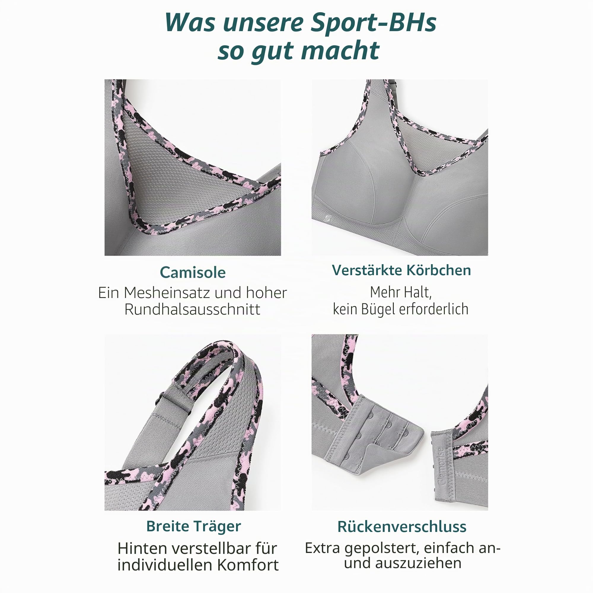 Glamorise Nr. 1066 Sport-BH für Damen im Camisole-Design, bewegungsreduzierend, ohne Bügel