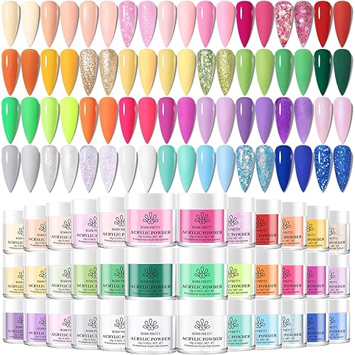 BORN PRETTY Acrylic Powder Set 36 Colors Spring Summer Acrylic Nail Powder Nude Pink Red Green Blue Purple Professional Polymer 3D Acrylic Nail Art Kit for French Nails Extension Nail Carving