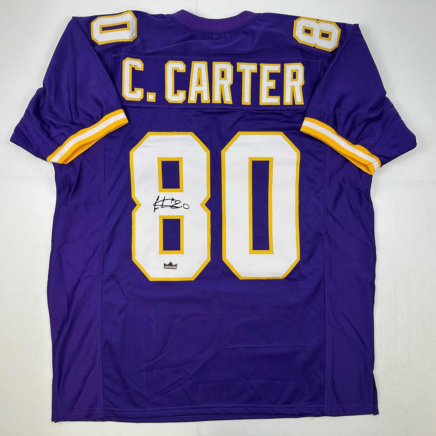 Facsimile Autographed Cris Carter Minnesota Purple Reprint Laser Auto Football Jersey Size Men's XL