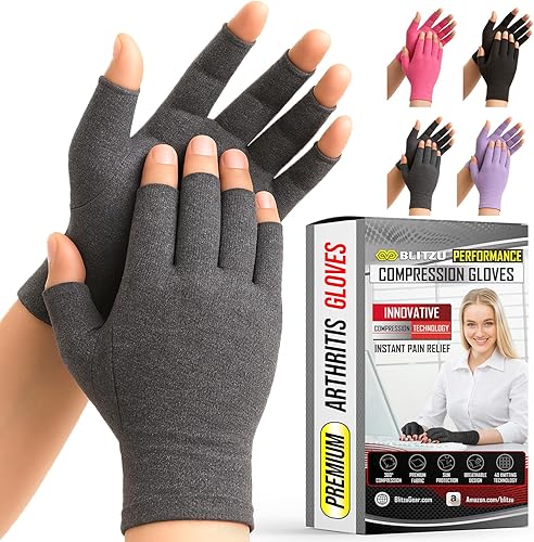 BLITZU Guantes sin dedos para hombre, guantes de compresión para artritis para mujeres, guantes de mecanografía, guantes de artritis para mujeres