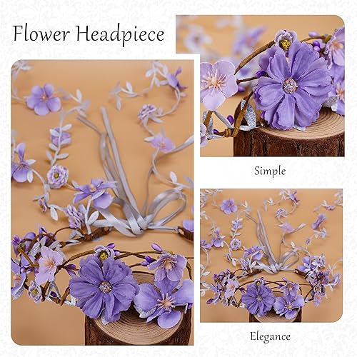 Miniatura 5 de Diadema de flores para mujeres - Corona floral de hadas para princesa, diadema floral para Renacimiento, feria renacentista, cosplay de boda