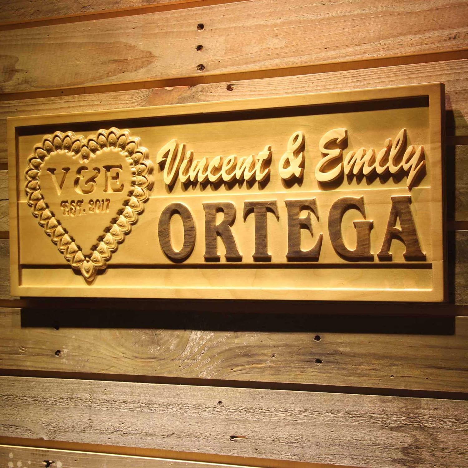 ADVPRO wpa0303 Personalized Last Name Initial Inside Heart Home Décor Wood Custom Wedding Couples Anniversary Established Anniversary Wooden Signs - Standard 23 x 9.25