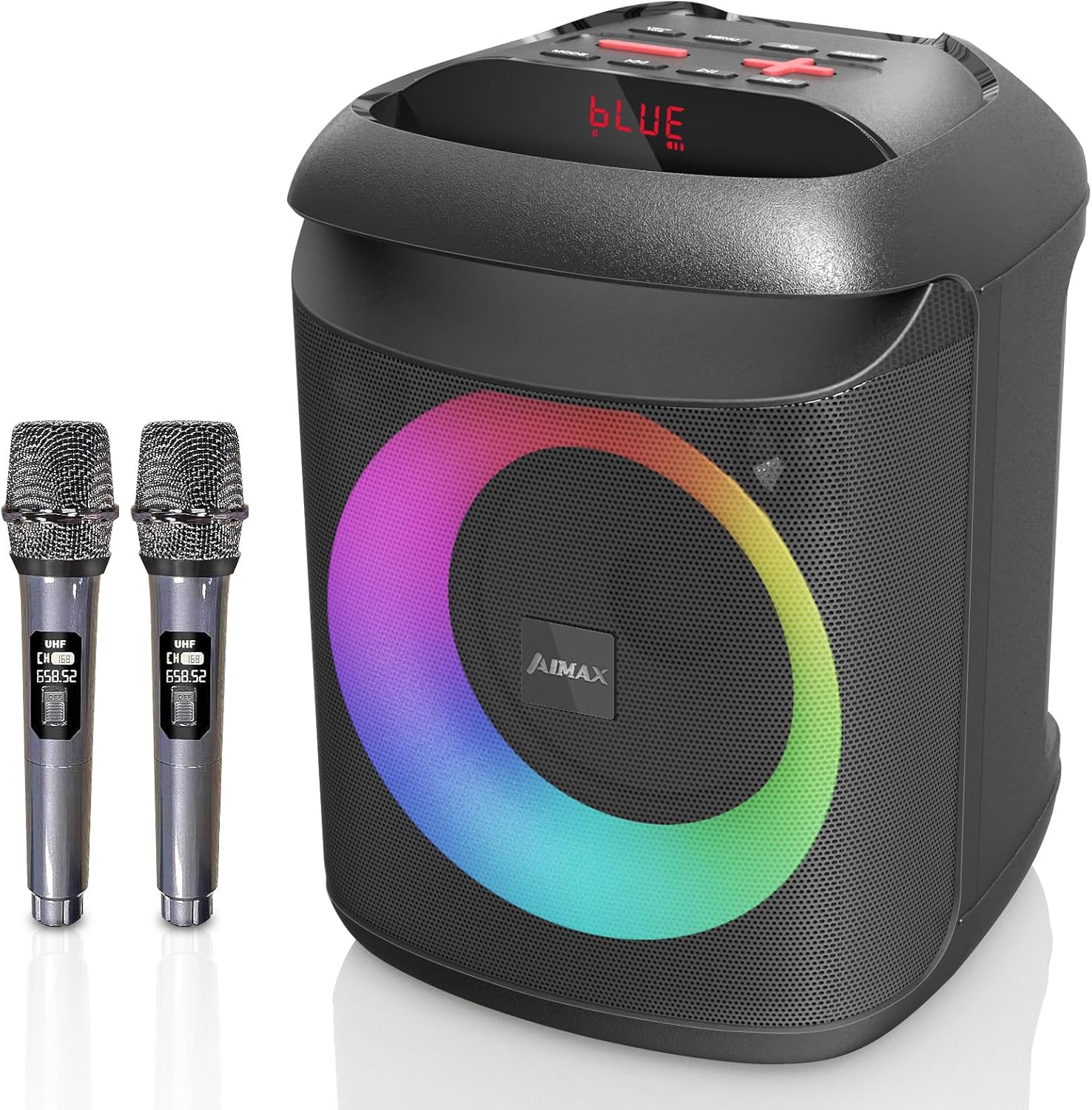 (Incomplete) AIMAX Karaoke Machine with Bluetooth and 2 Wireless Microphones for Adults & Kids Singing, Portable Speaker with Mic for Home Outdoor Party, Battery Powered 7-Hour Playtime, Supports Mic/AUX/USB/TF