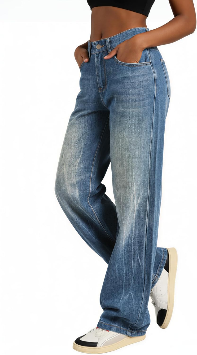EMMIOL Baggy Jeans for Women, Wide Leg Jeans Plus Size Boyfriends Denim Pants, Y2K Vintage Style
