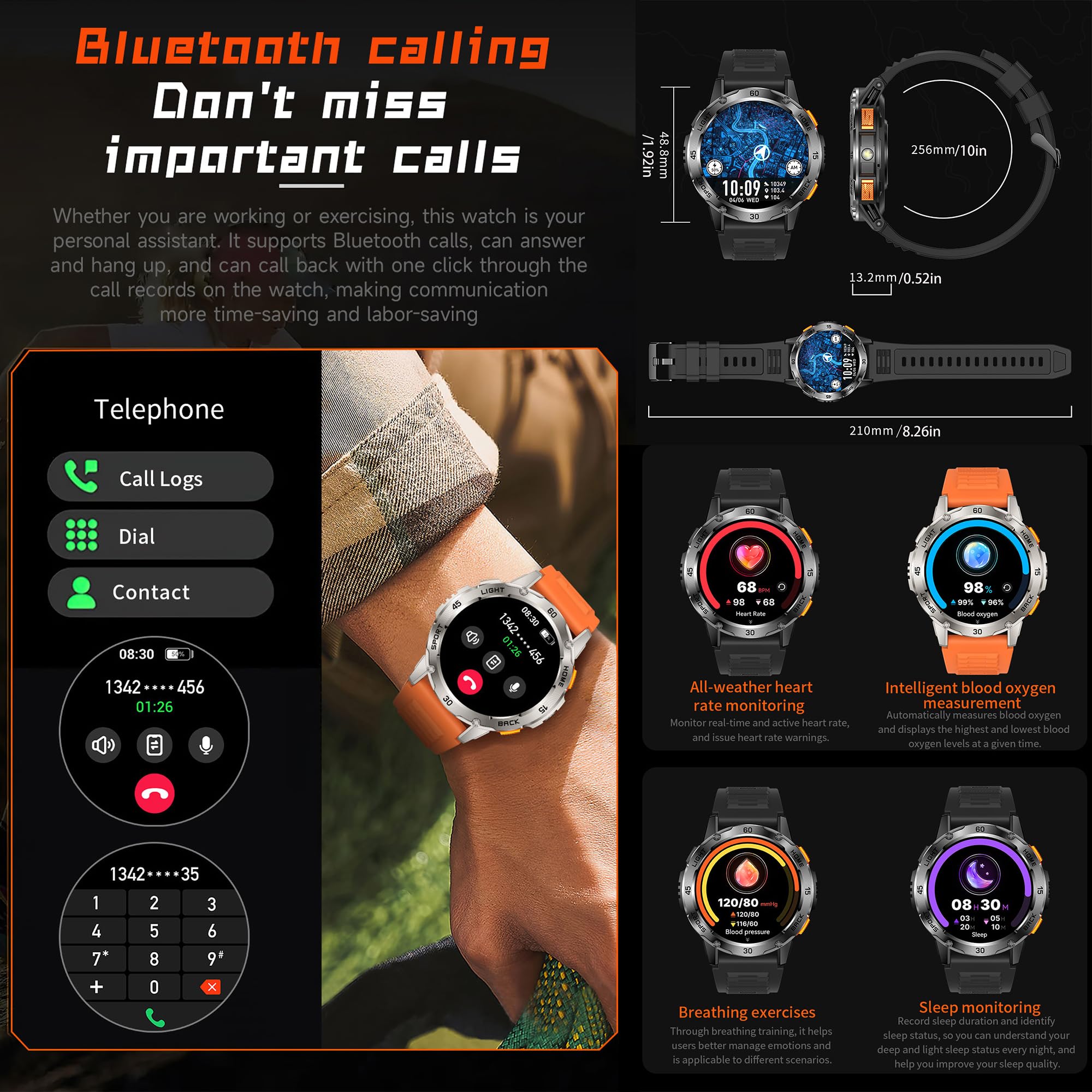 1,53" AMOLED Montre Connectée Homme avec Appel Bluetooth 5,2/Numérotation, Smartwatch Compatible Samsung Huawei Xiaomi Android iOS Podometre GPS Partagé Montre 123 Sports (Argenté)