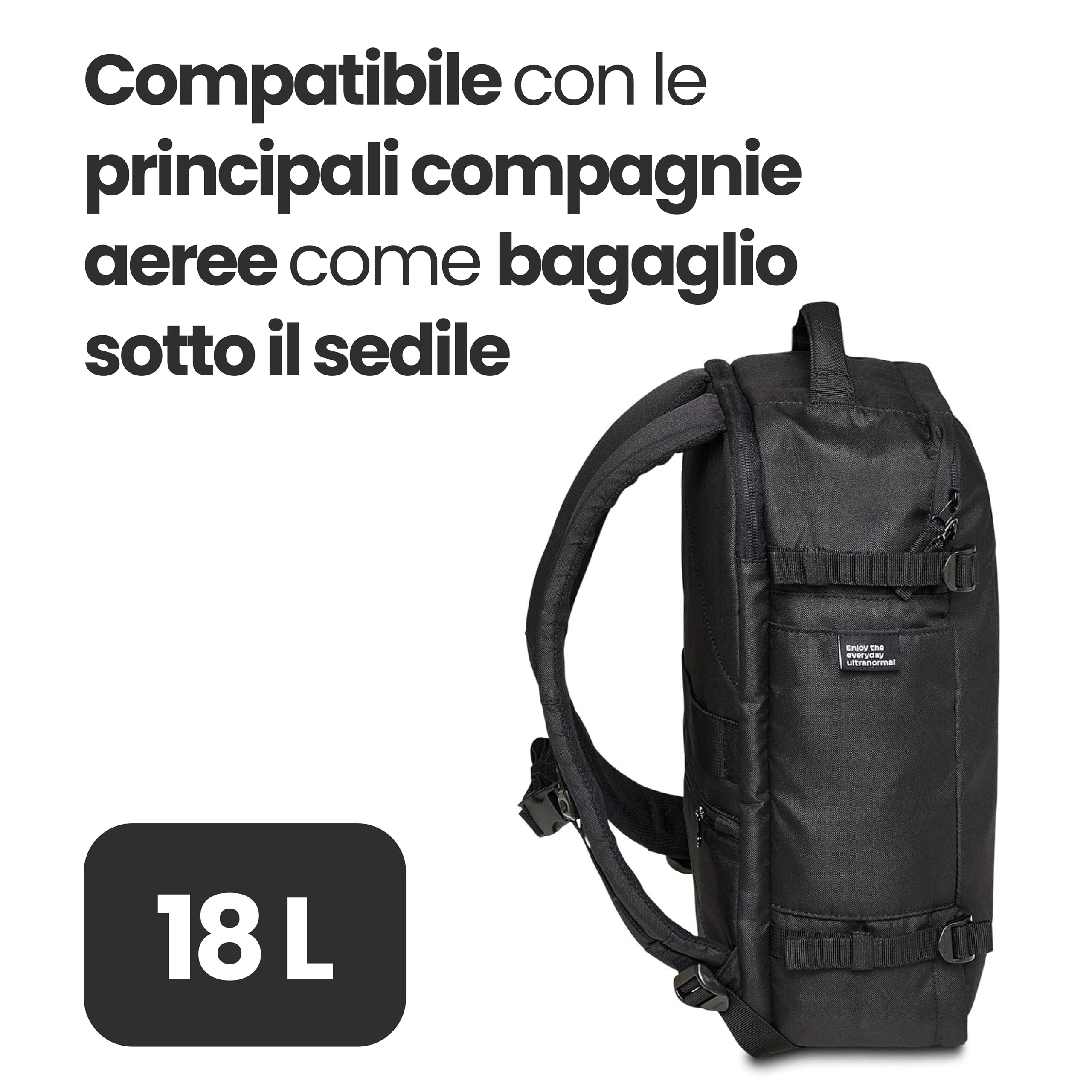 Invicta Zaino Viaggio TRAVEL, Zaino, Valigia, Bagaglio a Mano, Tasca Porta PC, Tasca Porta Borraccia, Cinghia Torace Regolabile, Fascia Aggancio Trolley, Nero (Jet Black)