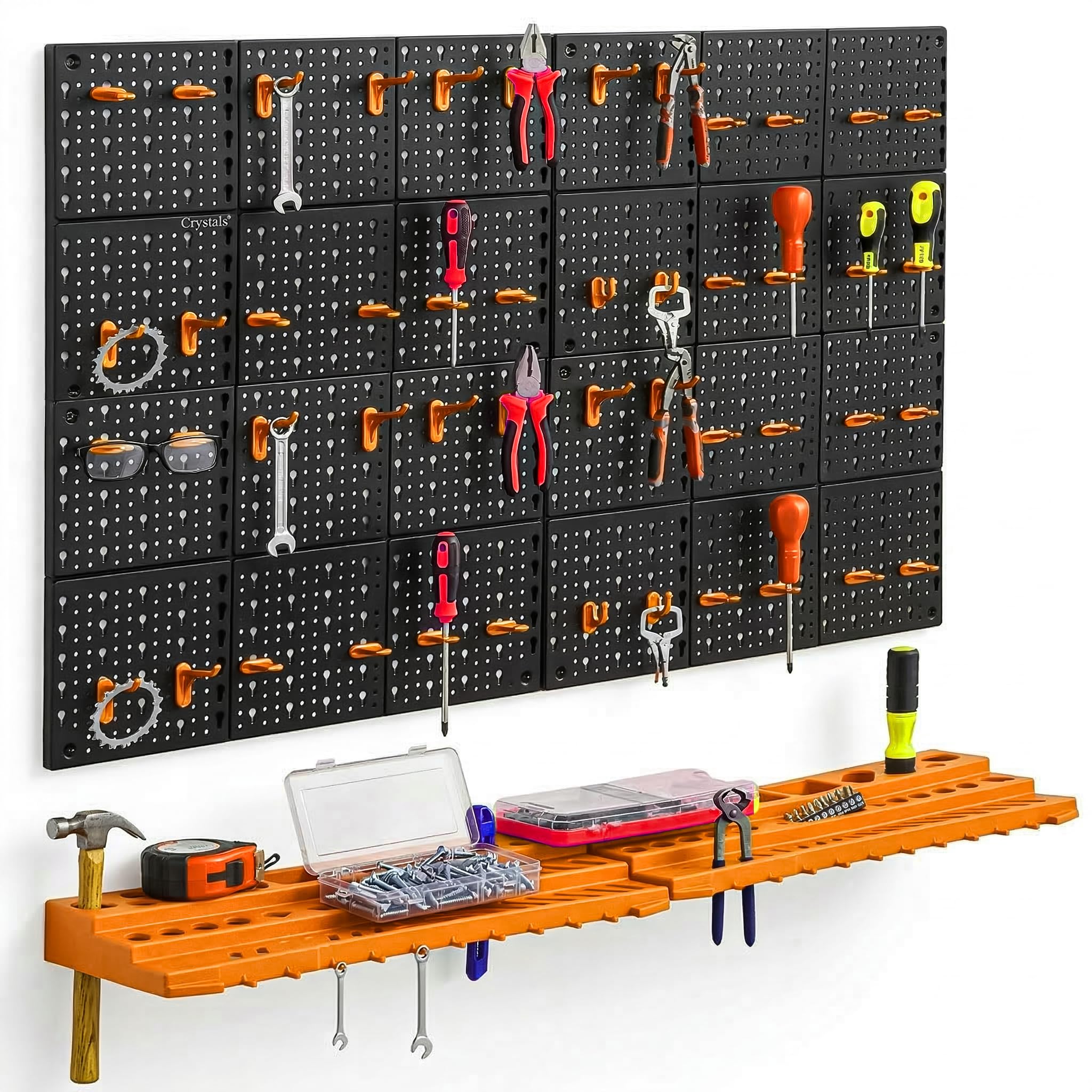 Crystals White Garage Tool Storage Rack With Shelf & Pegboard For Multiple Tools, Garden Tool Rack For Easy Access To Different Tools And Accessories, Tool Board For Diy Projects & Gardening (78 Pcs)