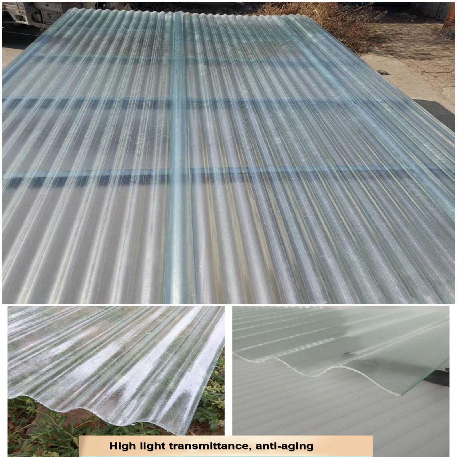 1.5mm Planchas Transparentes Tejados,Placa De Iluminación Natural FRP De Protección UV,Chapa Ondulada Para Invernaderos,Paneles Para Tejado Resistentes Al Impacto (0.9×1.7m,1pcs)