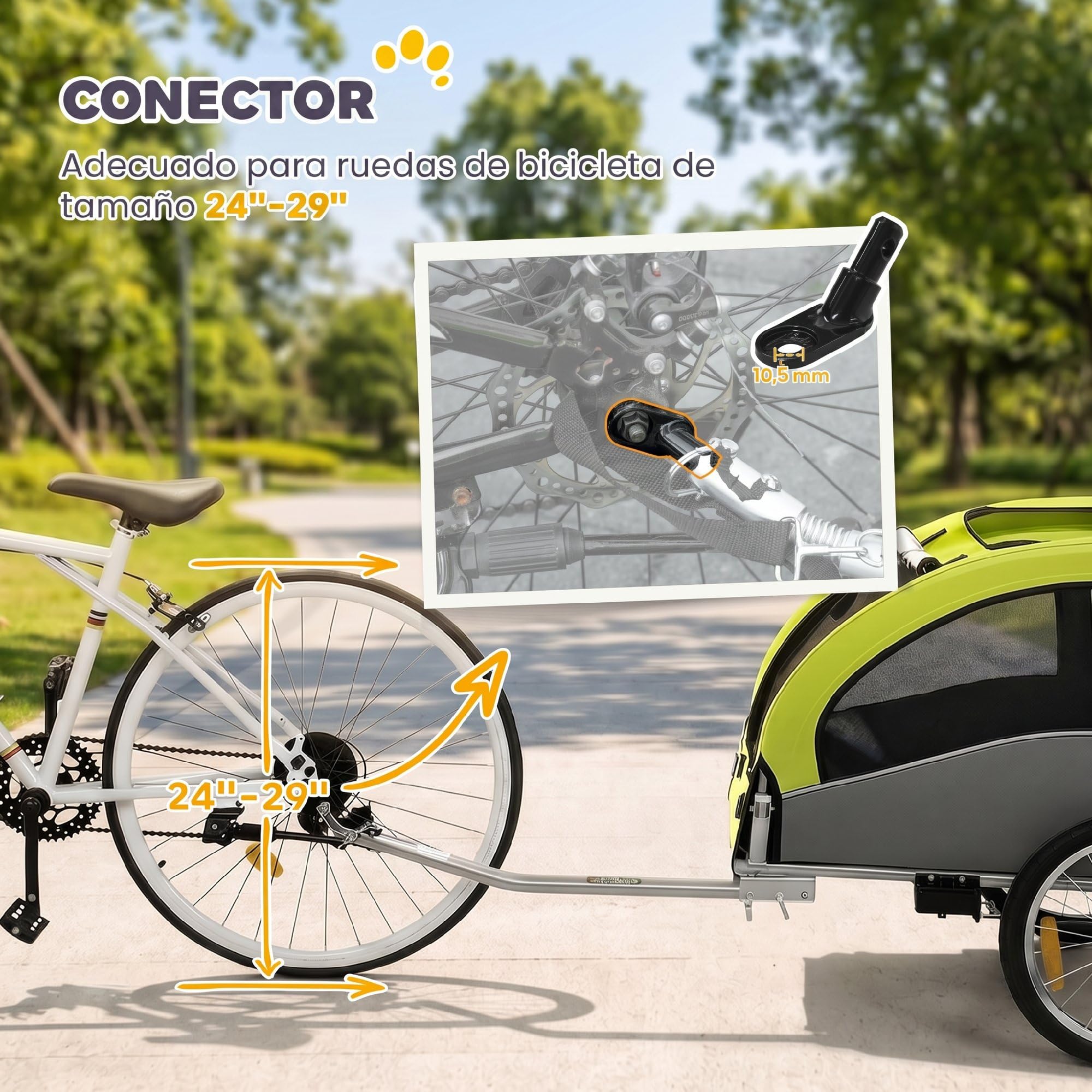 PawHut Remolque de Bicicleta Perros 2 en 1, Carrito para Perros Medianos y Gatos Plegable con Suspensión, Neumáticos Grandes, Ventanas de Malla, Freno de Mano, Reflectores, Bandera, Verde
