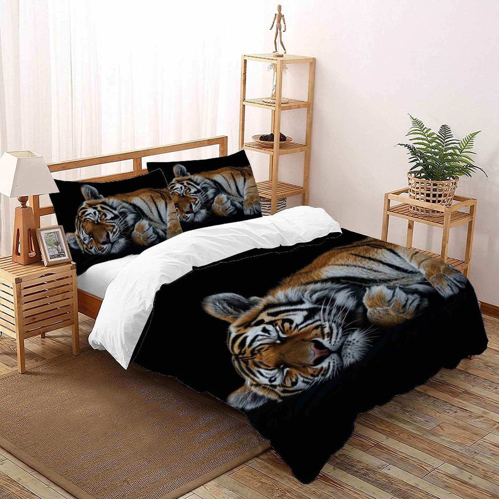 Parure de lit tigre 200x200 en microfibre premium au toucher soyeux et finitions durables