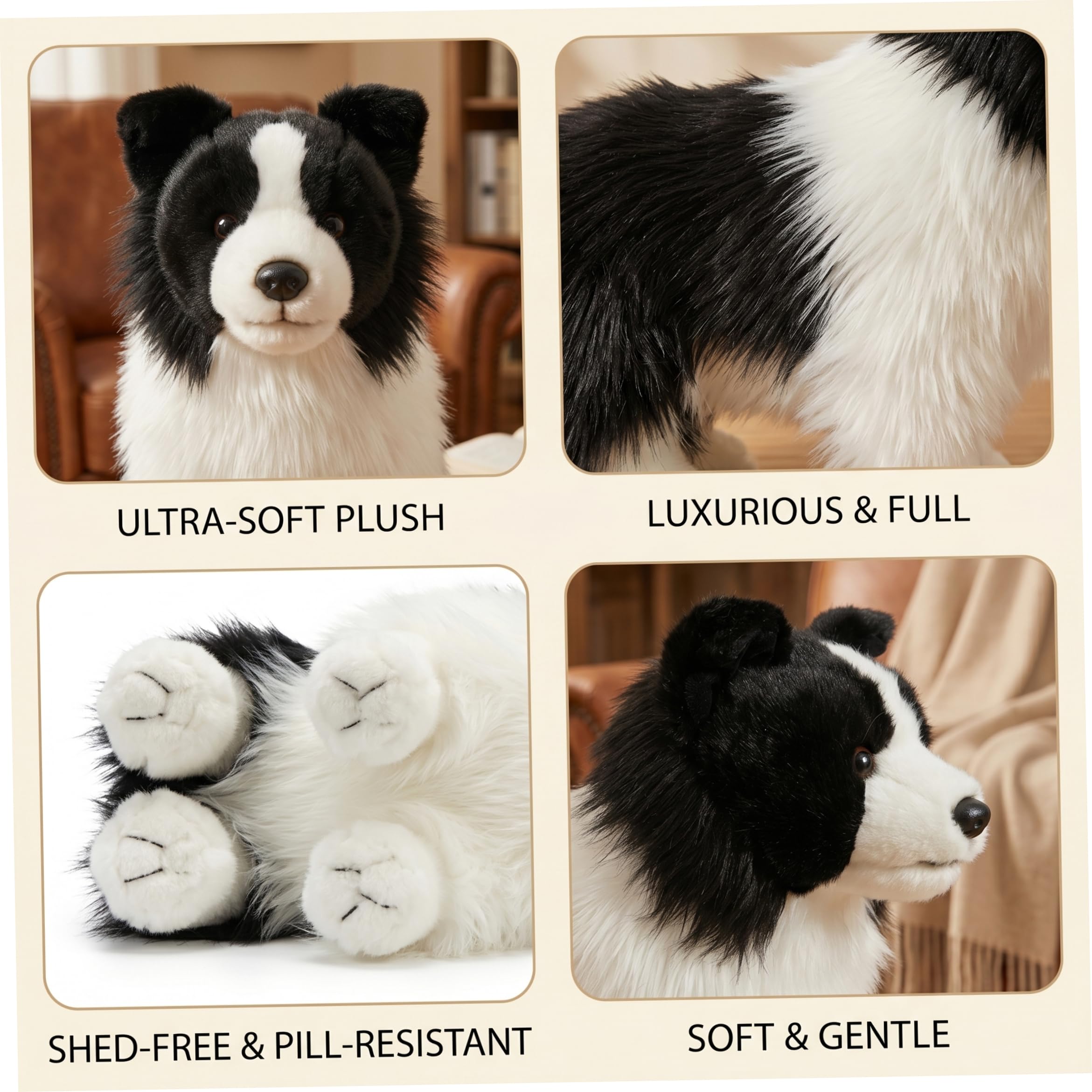Peluche Border Collie, Animal de Peluche Border Collie Realista - Peluches para Perros Suaves, Blanco y Negro, 27 cm/10, 63 Pulgadas, Perro de, Juguete Suave Realista, Blanco Negro