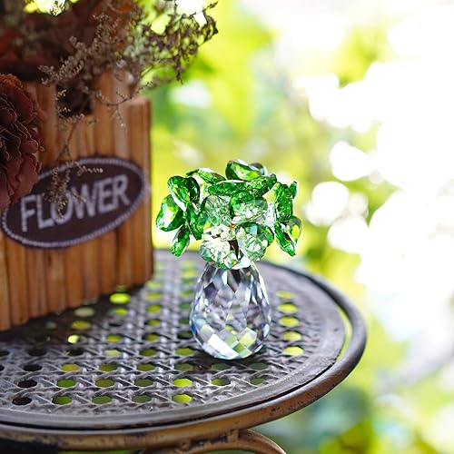 Vista 2 de H&D HYALINE & DORA Figura coleccionable de trébol de cuatro hojas de cristal, regalos de flores de la suerte para mamá, novia, mujer, adorno de Verde