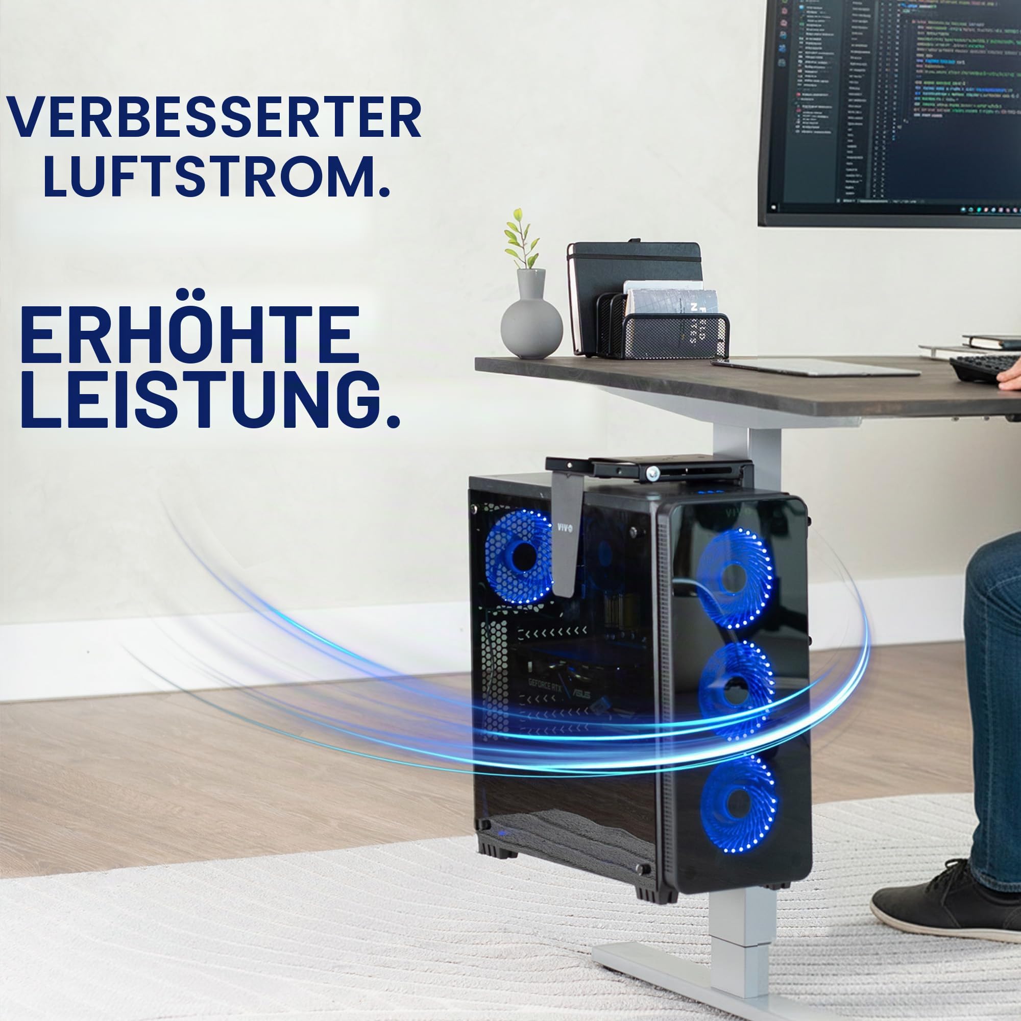 VIVO Verstellbare Tischbein-PC01C Halterung zum Festklemmen unter dem Schreibtisch, PC-Halterung, Computergehäuse, CPU-Halterung mit werkzeugloser Installation, Schwarz, MOUNT-PC01C