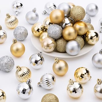 72Pcs Gold Silver Ornaments Decorative Shatterproof Hanging Christmas Balls