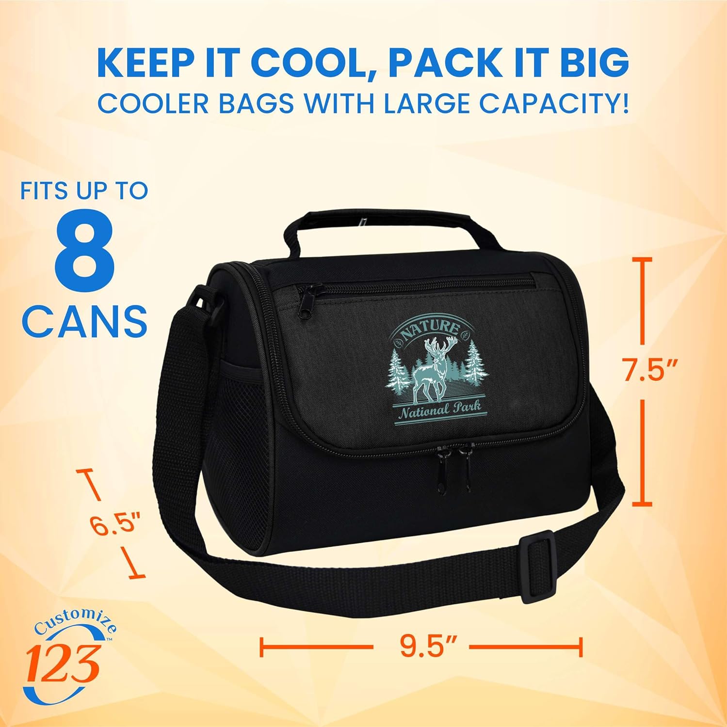 Custom Soft Cooler Bag - Personalize Your Insulated Bag | for Corporate Events or Gifts - Leak Proof Customizable Small Portable Lunch Cooler Bag Holds 8 Beer Cans - 9.5 x 7.5 x 6.5