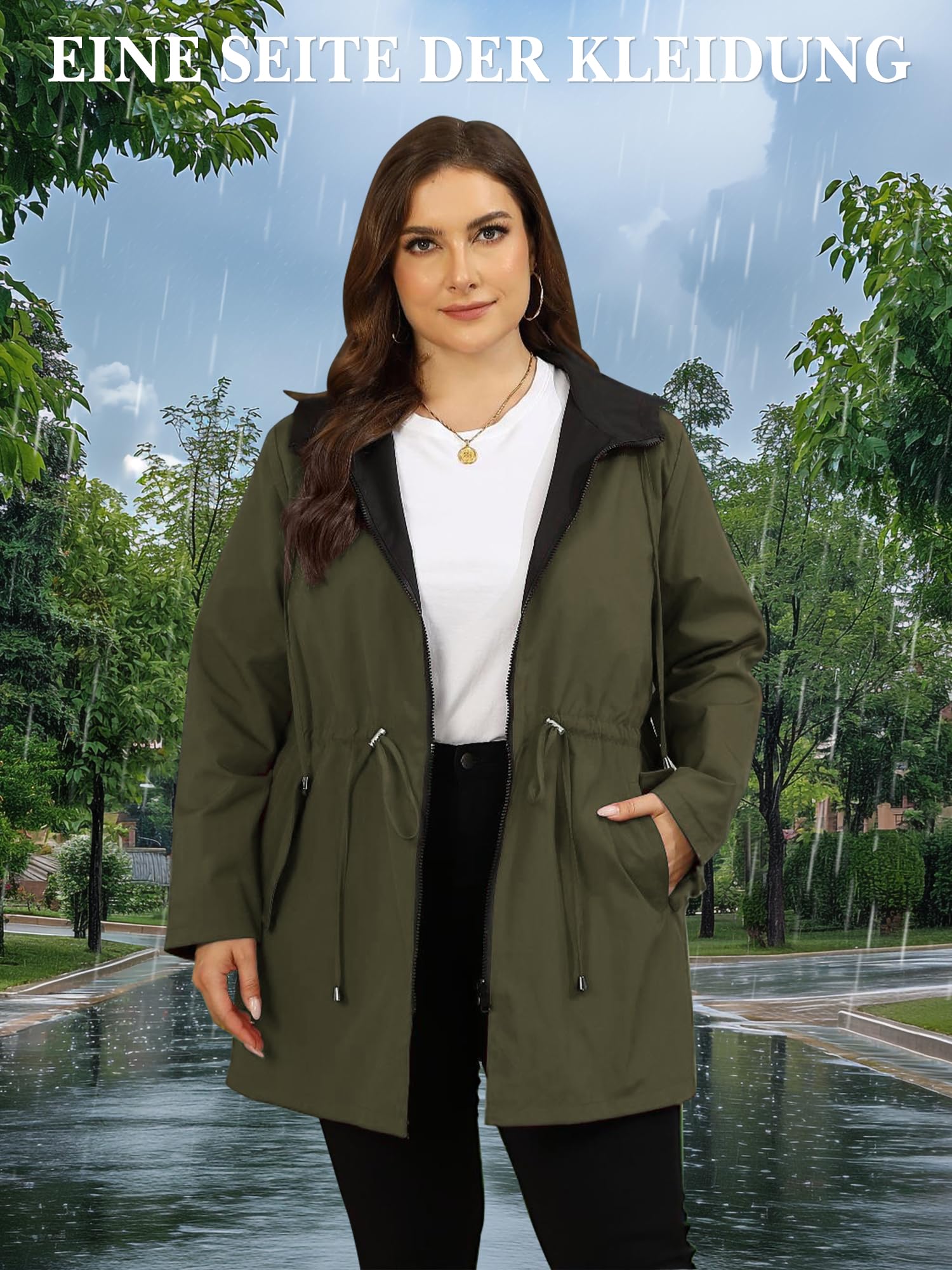 Chubasquero para mujer, tallas grandes, reversible, ligero, cortavientos, impermeables, con capucha, chaqueta deportiva para exteriores
