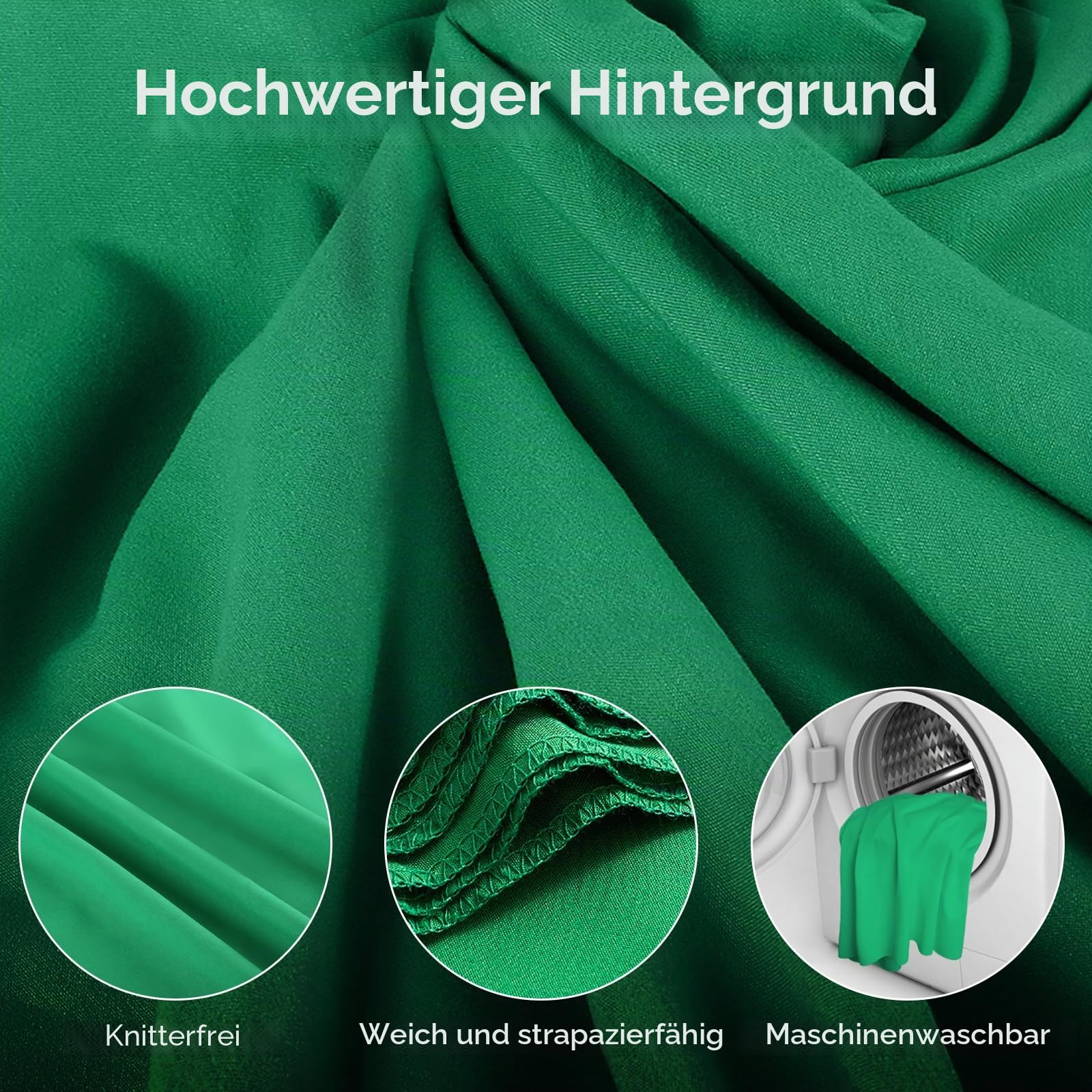 Grüner Bildschirm mit Ständer 1.5 x 2 m, Grüner Bildschirm mit einstellbarem Hintergrund Ständer für Fotografie, Streaming, Gaming, Chroma Key, Foto Studio Video Aufnahme, Portrait Headshot Fotografie