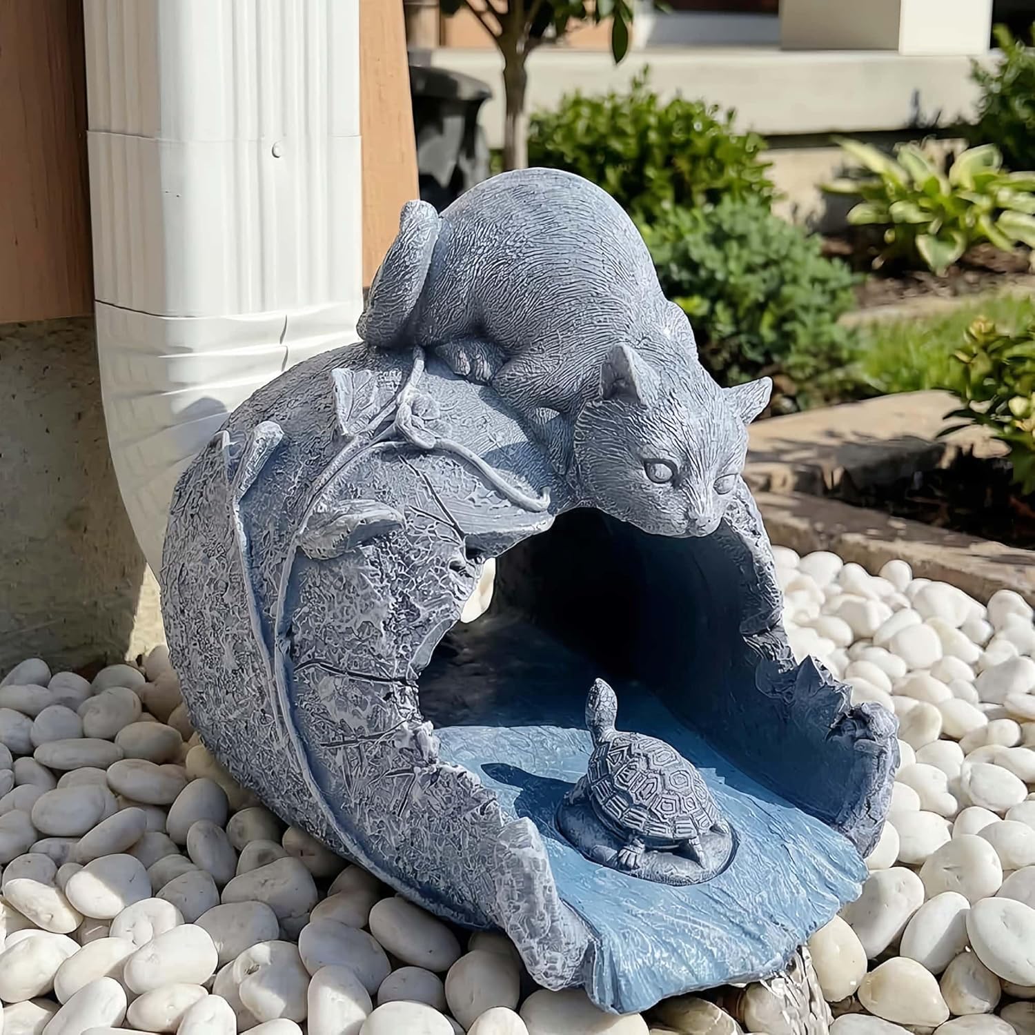 Real Cat Sculpture Gutter Downspout Extender, Eco-Friendly Resin Garden Animal Statue, Decorative Gutter Extension Downspout, Outdoor Decor Ornament, Splash Block, Perfect for 3"x4" Downspouts
