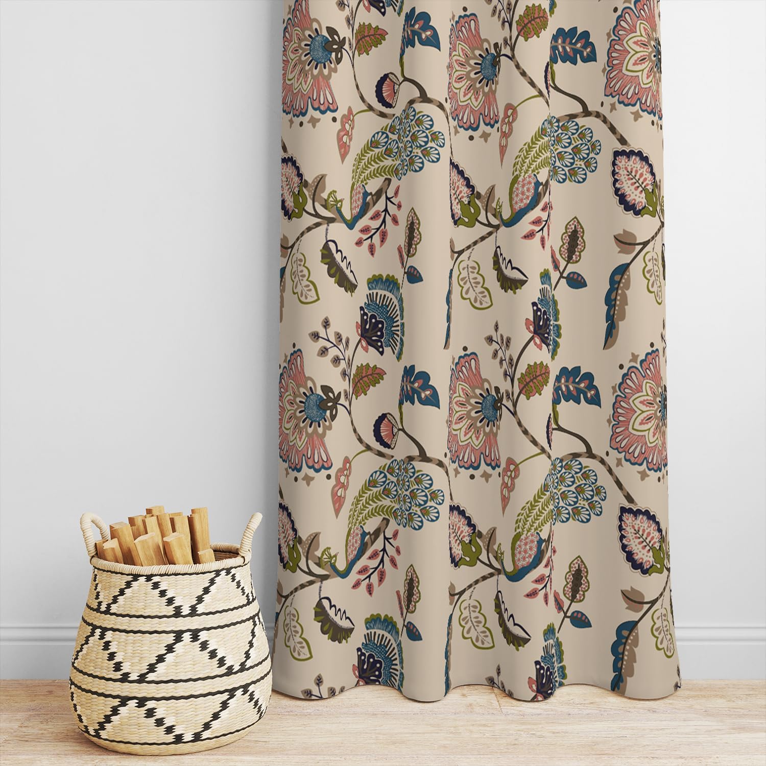 flower Opaque Super Soft Brushed Microfiber Cotton Door Curtains,48X84(Inches) 7 Feet,Living Room,Grommet Curtain Panel,Pack of 2 Panel Door Curtains, Beige Anokhi