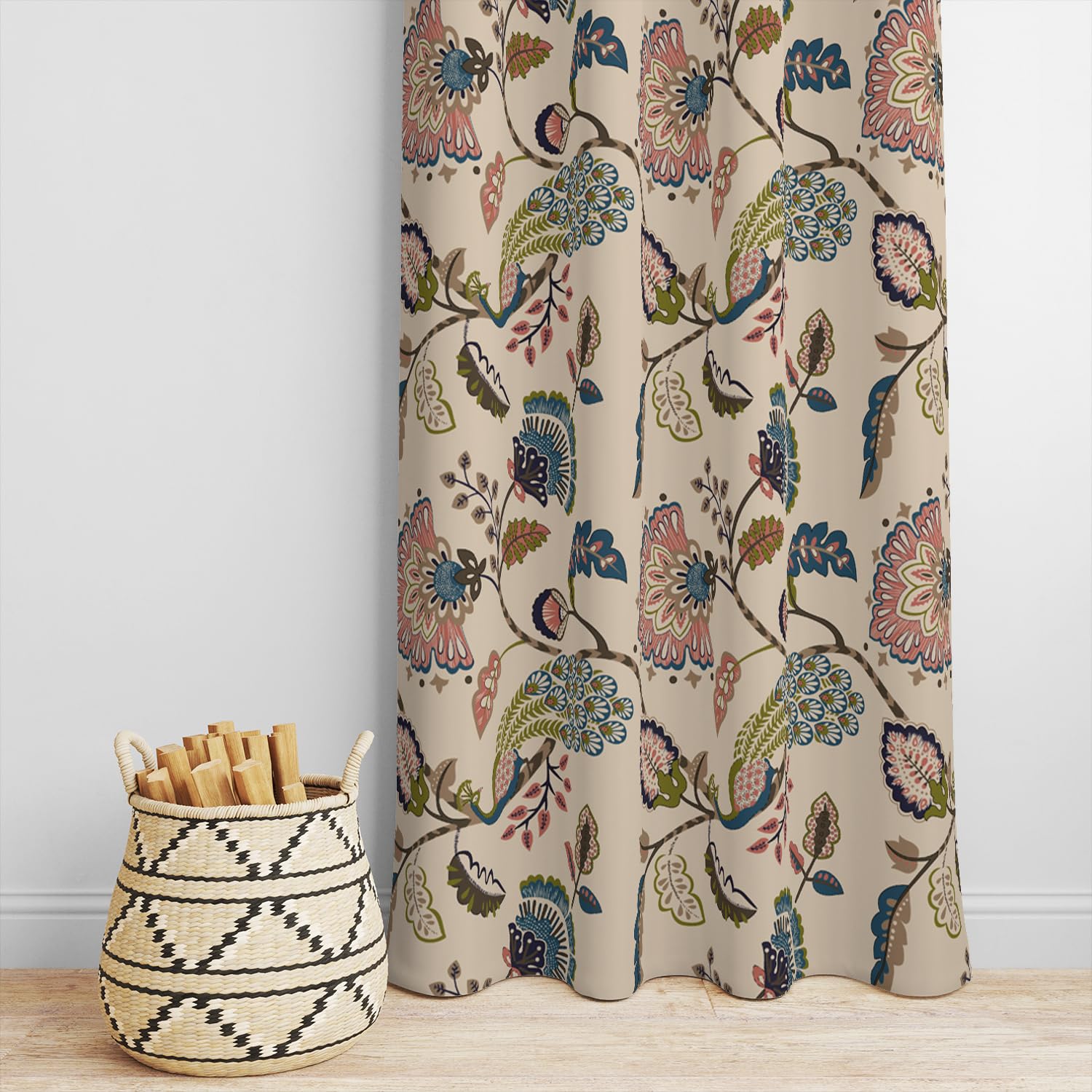 DECOMIZER flower Opaque Super Soft Brushed Microfiber Cotton Door Curtains,48X84(Inches) 7 Feet,Living Room,Grommet Curtain Panel,Pack of 2 Panel Door Curtains, Beige Anokhi