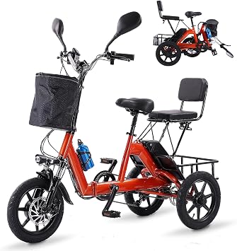 Electric Trike Bike, Peak 500W Brushless Motor Folding Trike Ebike, 480Wh Removable Battery, Step-Thru 3 Wheel Electric Bicycle, 2 Seats, Up to 45 Miles, Tricycle for Adults, Gift for Parents
