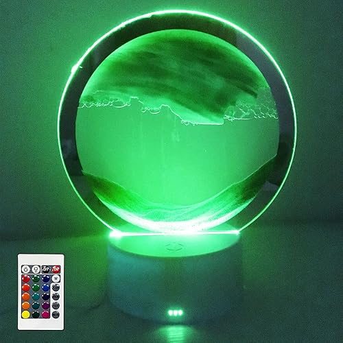 wioilyoy Luz nocturna de pintura de arena móvil 3D, luz de arena movediza, luz dinámica de reloj de arena de 7 colores, decoración de reloj de arena