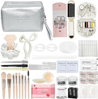 Bridal Emergency Kit for Wedding Day, Wedding Essentials Survival Set for Team Bride, Must-Have 50pcs Essentials Travel Kit with Makeup Bag(Sliver)