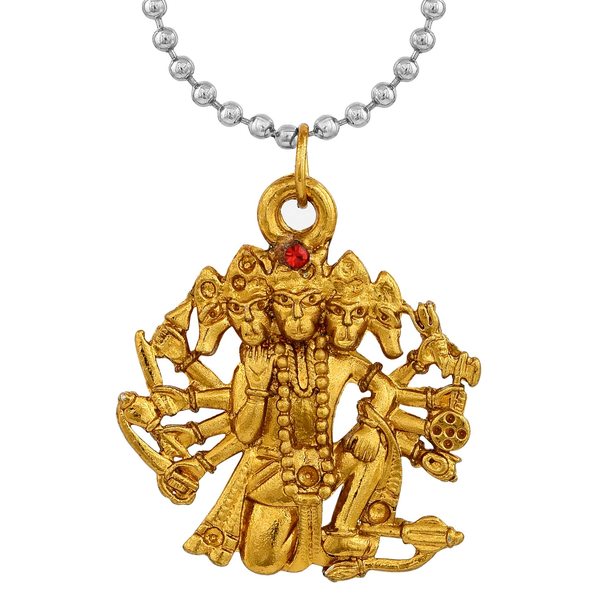 Gold plated Panchmukhi Hanuman Bajrang Bali Hindu God pendant temple jewellery chain pendant necklace jewellery for Men women-image-41