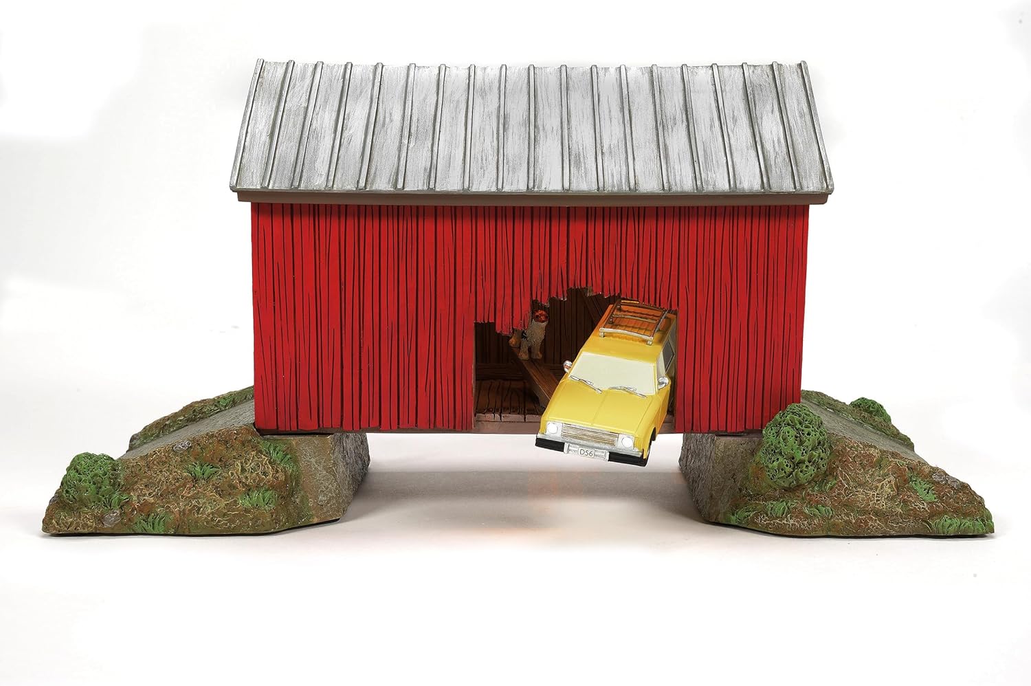 Department 56 Beetlejuice Village Accessories The Winter River Bridge Car Crash Lit Building, 6.02 Inch, Multicolor