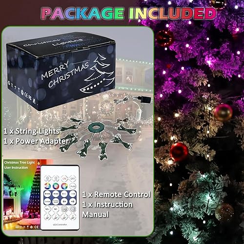 Miniatura 7 de Guirnalda de luces para árbol de Navidad, 200 LED, 6.6 pies x 10 líneas, luces de cascada con control remoto y aplicación, sincronización de música