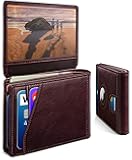 miyozi Airtag Wallet for Men,with Cash Pocket 2 ID Window 13 Cards,Slim Leather Wallet Front Pocket Card Holder RFID Blocking with Gift Box